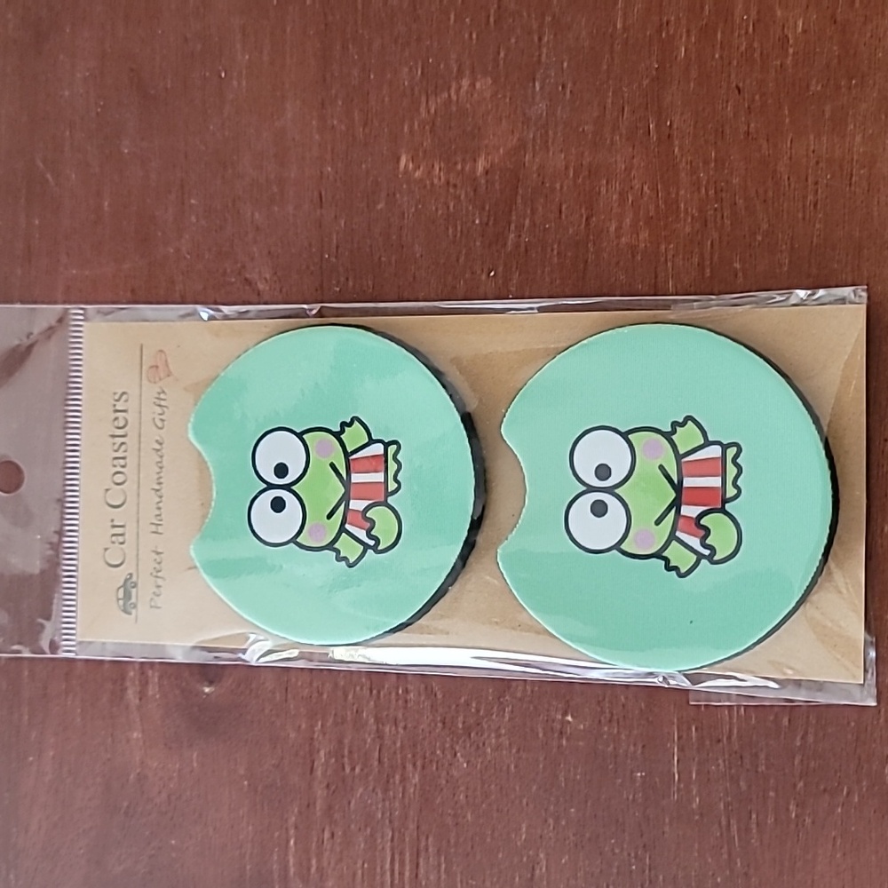 Frog Handmade Reuseable Neoprene Set of 2 Cup Holder Car Coasters